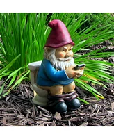 9.5" Cody The Funny Garden Gnome - Outdoor Gnome on The Throne Reading His Phone - Yard, Patio, Lawn, and Outdoor Decor