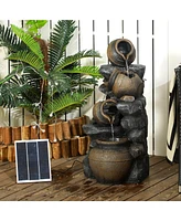 Outsunny 4-Tier 28.3" Resin Solar Water Fountain with Led Lights and Pump