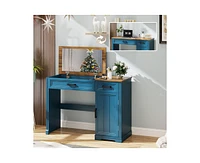 Vlsrka Vanity Desk With Mirror, Storage Drawers, And Adjustable Shelves