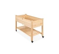 Locking Wheels Raised Mobile Garden Wood Planter for Easy Mobility and Elevated Planting