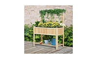 Multi-Functional Wooden Garden Box with Storage and Planter Space