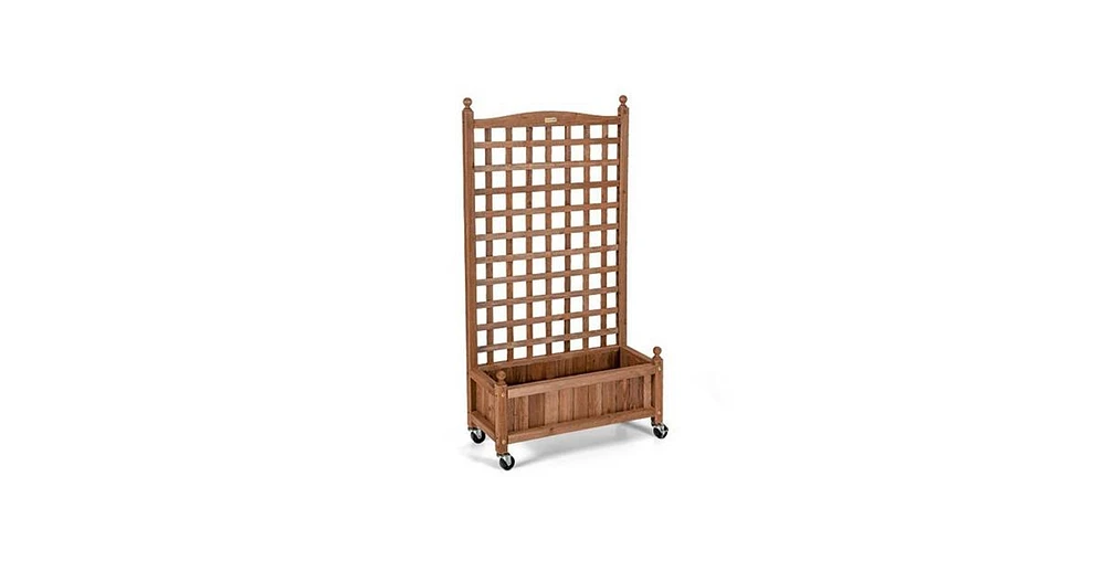 Outdoor Solid Wood Raised Garden Bed Mobile Planter Box with Trellis on Wheels