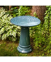 Rennes Outdoor Ceramic Bird Bath - 22.5" H - Uv- and Frost-Resistant - Glazed Bowl and Pedestal with Turquoise Finish