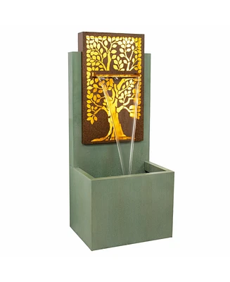 Mighty Oak Outdoor Water Fountain with Lights - Galvanized Steel - 41.25-Inch - Includes Warm White Led Lights