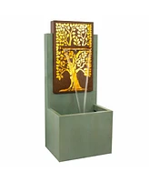 Mighty Oak Outdoor Water Fountain with Lights - Galvanized Steel - 41.25-Inch - Includes Warm White Led Lights