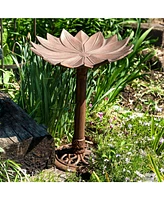 Garden Lotus Metal Bird Bath with Uv-Resistant Finish - Cast Aluminum - Copper Patina - 16.5"