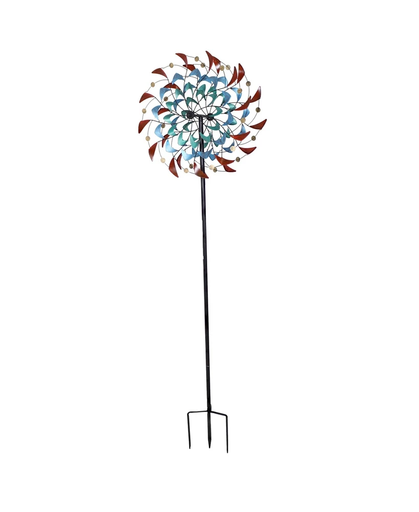 Rainbow Breezes Metal Garden Wind Spinner - Removable Pole Sections for Adjustable Height - Dual-Motion Blades - 360-Degree Swivel