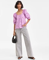 On 34th Women's Printed Balloon-Sleeve Blouse, Exclusively at Macy's