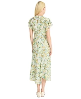 Luxely Women's Printed Raglan-Sleeve V-Neck Midi Dress
