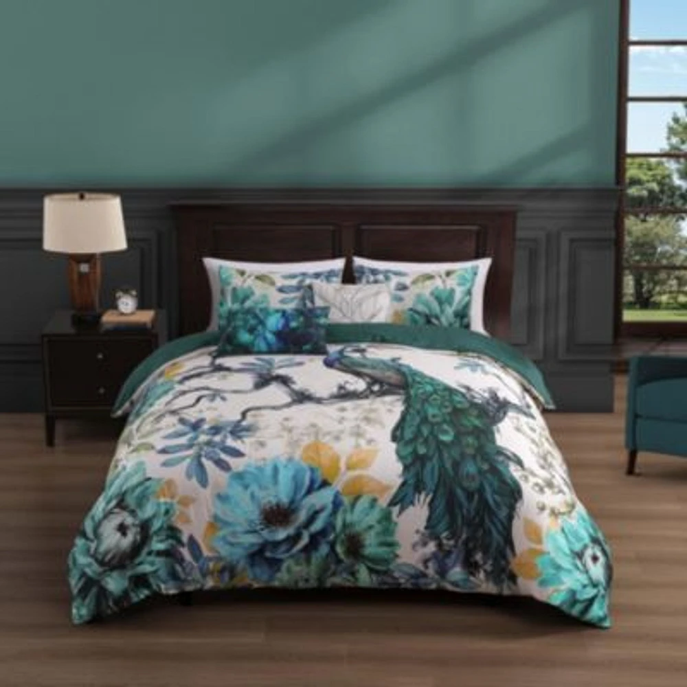 Bebejan Peacock Jardin Bedding 100 Cotton Sateen 5 Piece Reversible Comforter Set