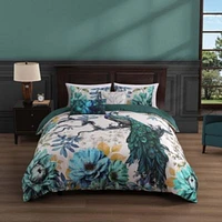 Bebejan Peacock Jardin Bedding 100 Cotton Sateen 5 Piece Reversible Comforter Set