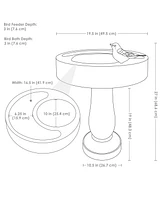 Resin Bird Bath with Feeder Compartment - Traditional Pedestal Bird Bath - 27" H - Gray