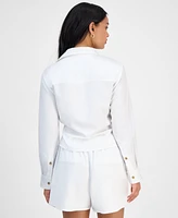 Bar Iii Women's Collared Tie-Hem Blouse, Exclusively at Macy's
