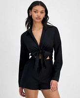 Bar Iii Womens Linen Tie Front Top Shorts Exclusively At Macys