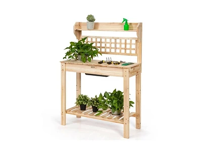 Garden Potting Bench Table with Bottom Shelf and Removable Sink for Outdoor Gardening