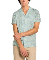 Scotch Soda Mens Regular Fit Geo Print Button Down Camp Shirt Warren Straight Fit Textured Drawstring Pants