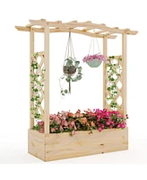 Wooden Raised Garden Bed Planter Box with Trellis and Hanging Roof