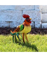 Romeo the Rooster 16-Inch Rustic Iron Sheet Garden Statue - Includes 2 Ground Stakes