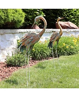 Golden Crane Metal Yard Art, Lawn and Garden Sculpture Decor- Gold with Blue Accent - Includes 2 Statues