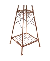 51-Inch Rustic Windmill Metal Garden Statue with Tiers - Yard Art, Lawn and Garden Sculpture Decor - Brown/Copper