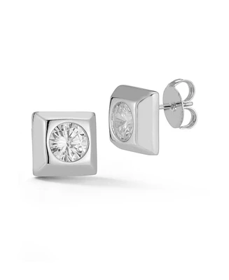 Rachel Zoe Rhodium Plated Square Statement Stud Earrings