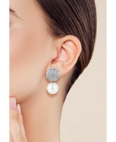 Rachel Zoe Rhodium Plated Shell Pearl Drop Earrings