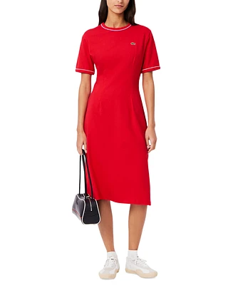 Lacoste Usa Women's Cotton Short-Sleeve Midi Dress