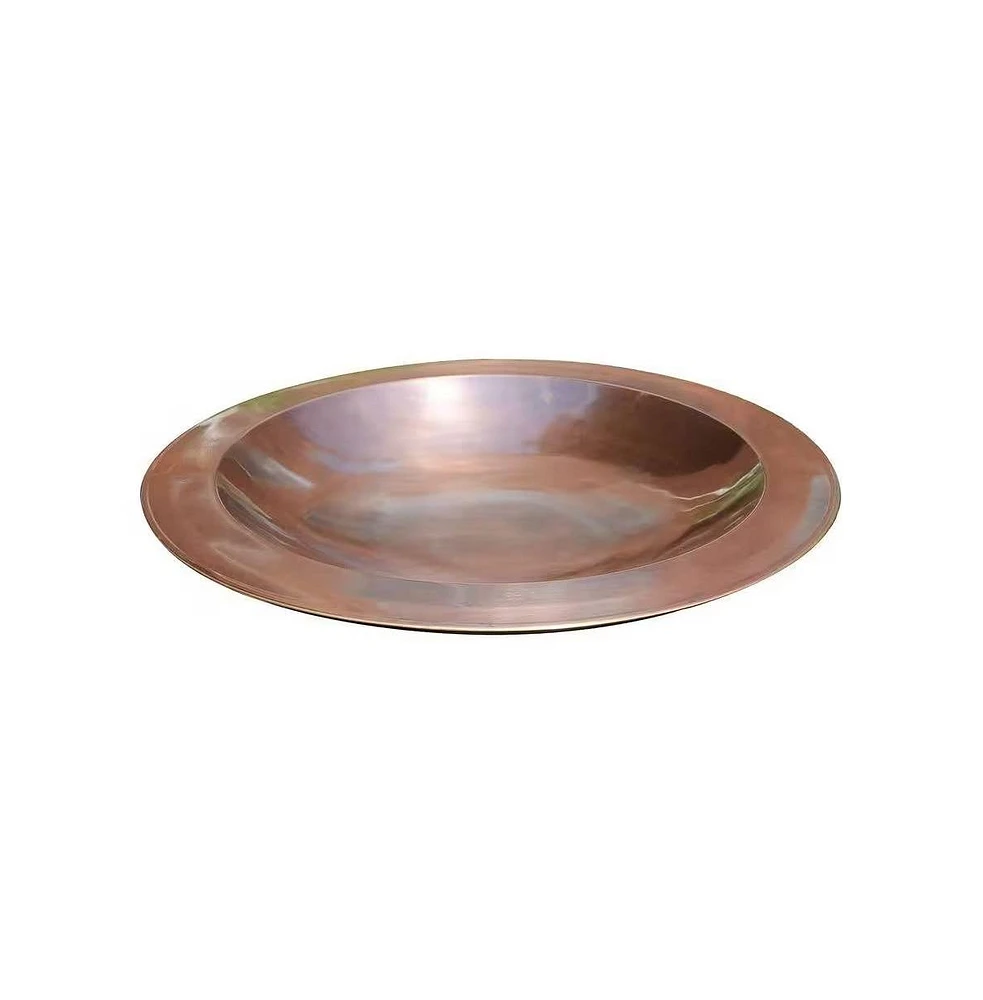 Round Copper-Plated Brass Large Bird Bath with Rimmed Bowl for Outdoor Garden
