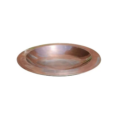 Round Copper-Plated Brass Large Bird Bath with Rimmed Bowl for Outdoor Garden