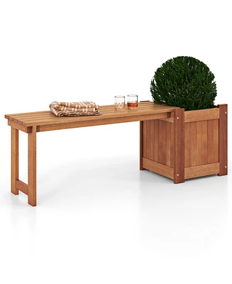 Teak Oil Finish Raised Garden Bed Wood Planter Box with Bench