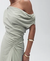 Mango Women's Asymmetrical Draped Short Dress