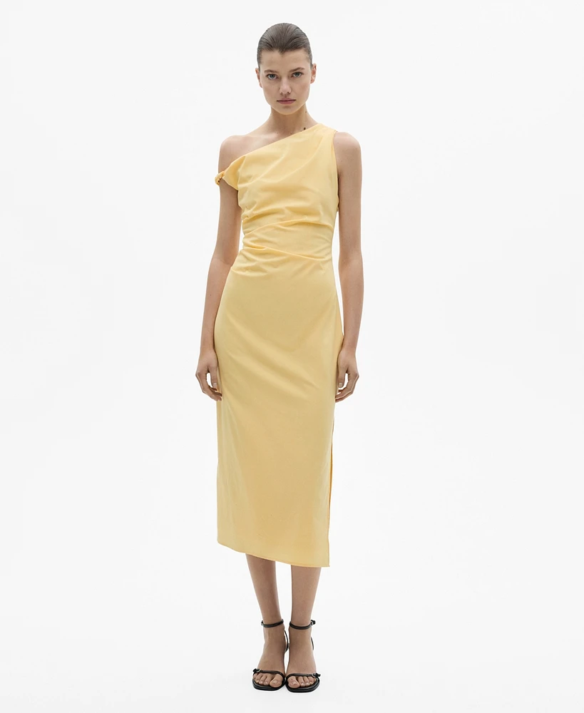 Mango Women's Draped Asymmetrical Midi Dress