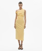 Mango Women's Draped Asymmetrical Midi Dress