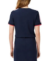 Lacoste Usa Women's Striped Sleeve Logo T-Shirt