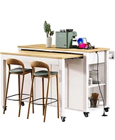 47" Extendable Kitchen Island with Storage, Power Outlet