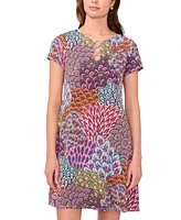 Msk Women's Three-Ring Keyhole-Neck Printed Jersey Dress