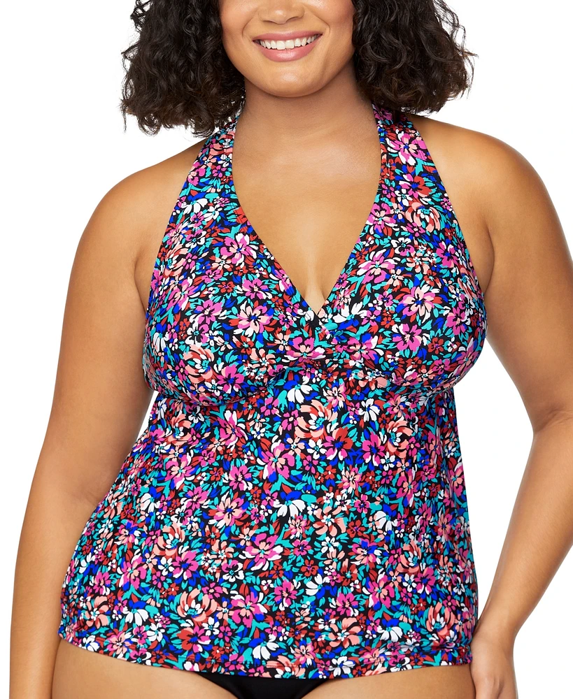 Island Escape Plus Floral-Print H-Back Tankini Top, Exclusively at Macy's