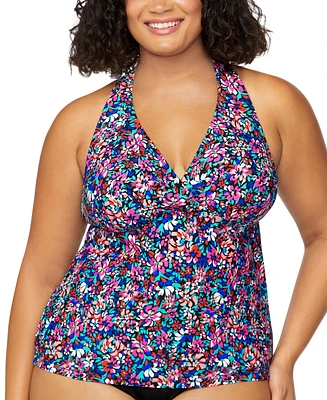 Island Escape Plus Floral-Print H-Back Tankini Top, Exclusively at Macy's