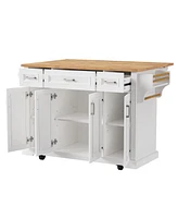 Large Kitchen Island with Drop Leaf, Embossed Rolling Cart with Storage