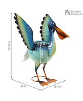 Pierre the Pelican 20.75-Inch Iron Garden Statue with Built-In Planter - Includes 2 Ground Stakes