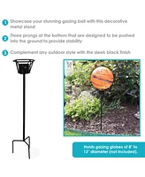 Outdoor Gazing Globe Stand - In-Ground Metal Gazing Ball Stand for 8" to 12" Gazing Balls - Black - 24" H