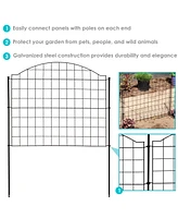Arched Grid 12.5' Set of 5 Decorative Garden Fence Panels - Steel Border Fencing - 28" W x 25.5" H Per Panel - Black