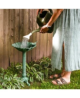Autumnal Leaf Metal Bird Bath with Uv-Resistant Finish - Cast Aluminum - Green Patina - 11.75"