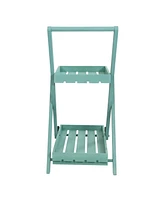 2-Tiered Flower Garden Cart with Built-In Handle - Fir Wood - 20 lb Weight Capacity - 34” H - Robin Egg Blue