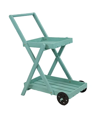 2-Tiered Flower Garden Cart with Built-In Handle - Fir Wood - 20 lb Weight Capacity - 34” H - Robin Egg Blue