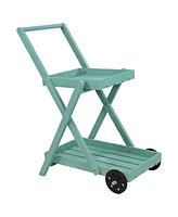 2-Tiered Flower Garden Cart with Built-In Handle - Fir Wood - 20 lb Weight Capacity - 34” H - Robin Egg Blue