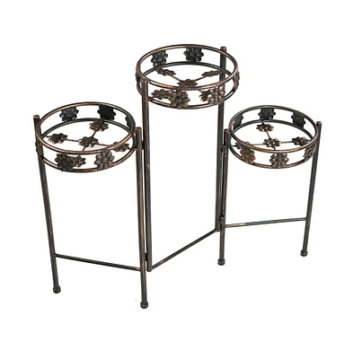3 Tiered Plant Stand - Indoor or Outdoor Plant Holder with Sturdy Metal & Decorative Folding Design - For Garden, Patio, or Inside the Home