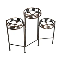 Indoor/Outdoor Steel 3-Tiered Folding Decorative Potted Flower Plant Stand Display - 29" - Bronze