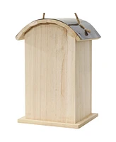 2-Level Wooden Bungalow Hanging Outdoor Bird House - Platane Wood Garden Decor - Features Two 1.75-Inch Diameter Openings and 0.5-Inch Long Perches
