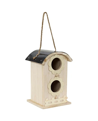 2-Level Wooden Bungalow Hanging Outdoor Bird House - Platane Wood Garden Decor - Features Two 1.75-Inch Diameter Openings and 0.5-Inch Long Perches